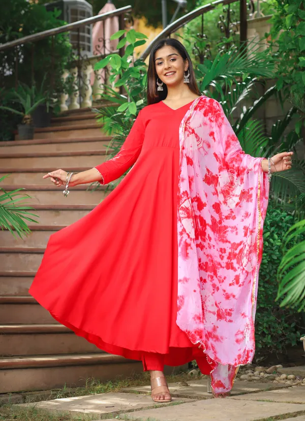 Red_Flared_Kurta_Set_with_Dupatta