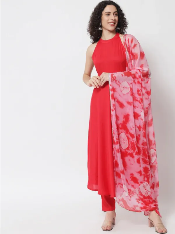 Red_Flared_Kurta_Set_with_Dupatta