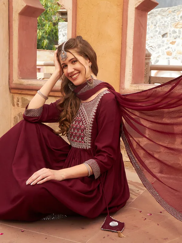 Maroon_Embroidered_Kurta_Set_with_Dupatta
