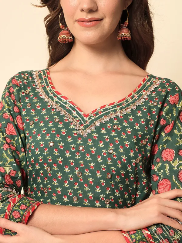 Floral_Printed_Dark_Green_Liva_Three_Piece_Set