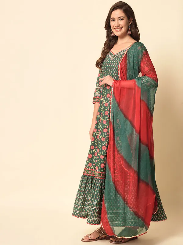 Chrome_Yellow_and_Teal_Flared_Kurta_Set_with_Dupatta