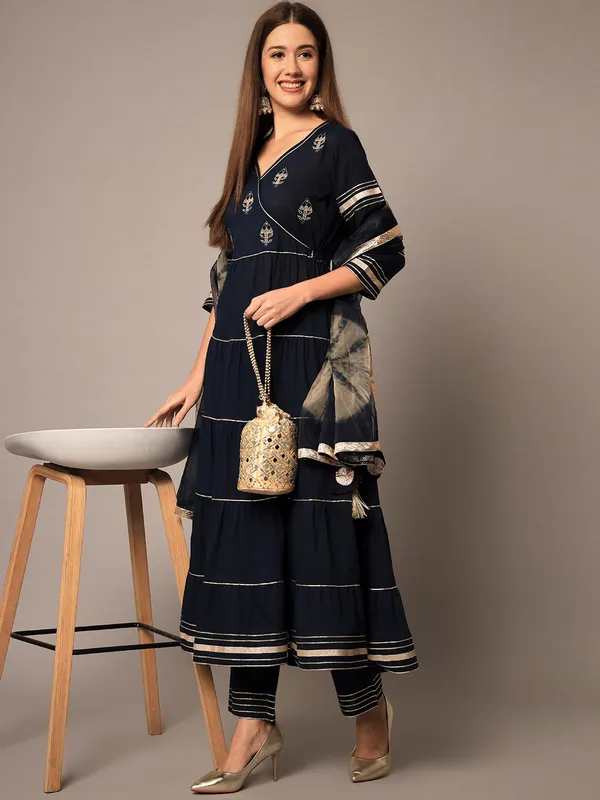 Navy_Blue_Tier_Embroidered_Kurta_Pants_Set_with_Dupatta