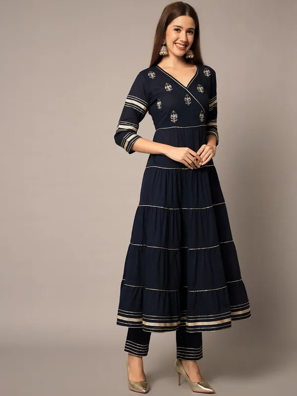 Navy_Blue_Tier_Embroidered_Kurta_Pants_Set_with_Dupatta