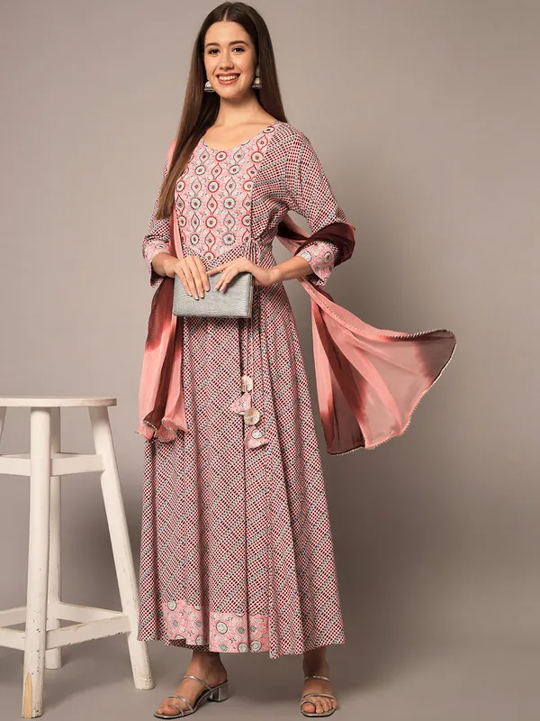 Peach_&_Brown_Anarkali_Suit_with_Dupatta
