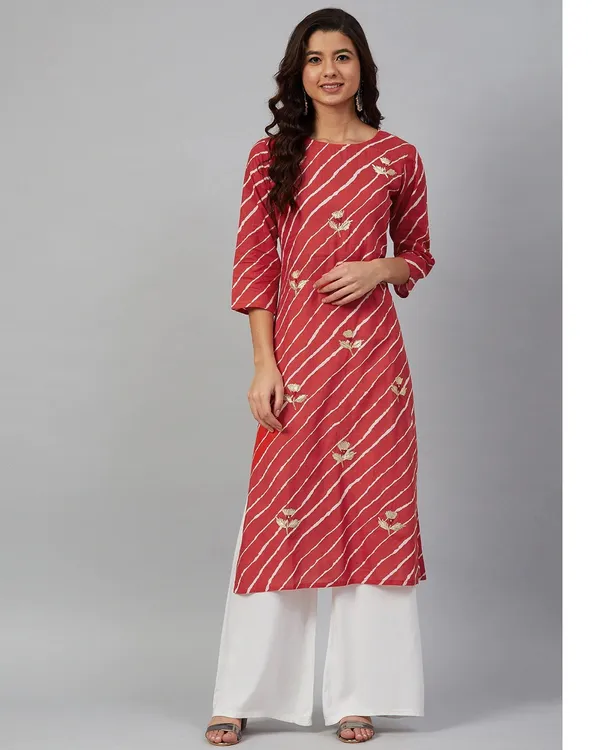 Red_and_White_Leheriya_Embroidered_Kurta_Pant_Set