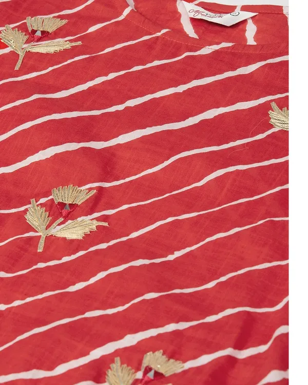 Red_and_White_Leheriya_Embroidered_Kurta_Pant_Set