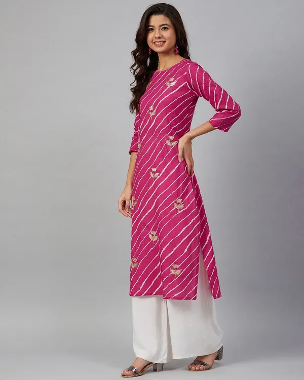 Pink_and_White_Leheriya_Embroidered_Kurta_Pant_Set