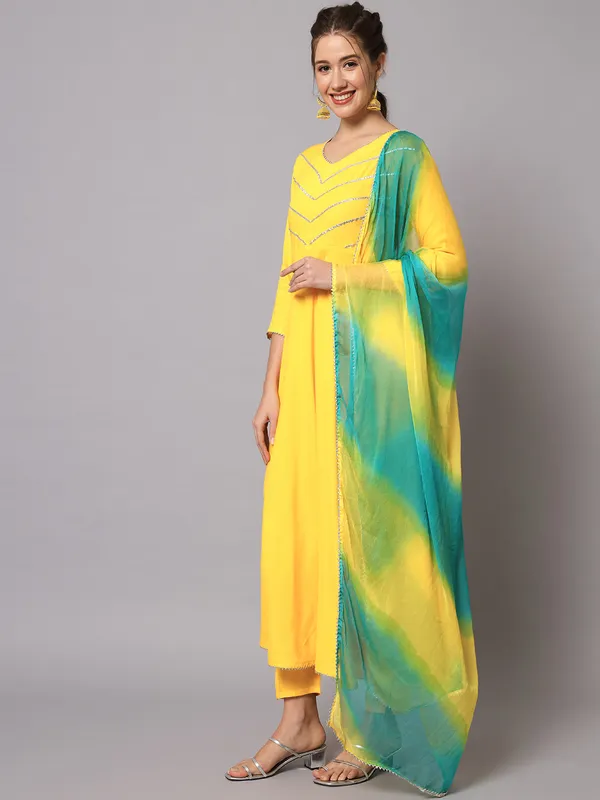 Yellow_Yoke_Design_Flared_Kurta_Set_with_Dupatta
