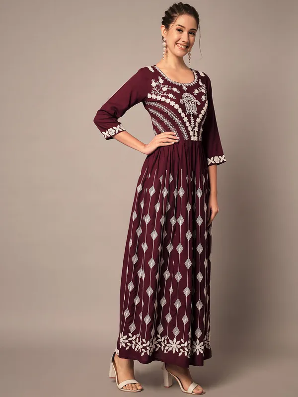 Brown_Embroidered_Anarkali_Dress_with_Dupatta