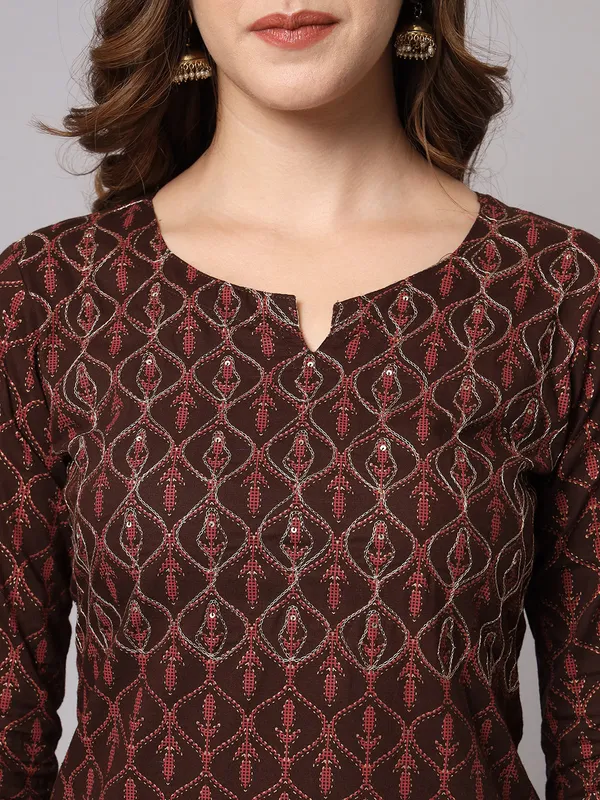 Brown_and_Beige_Ethnic_Printed_Kurta_Pants_Set