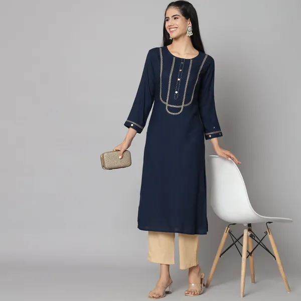 Navy_Blue_and_Beige_Yoke_Design_Kurta_Set