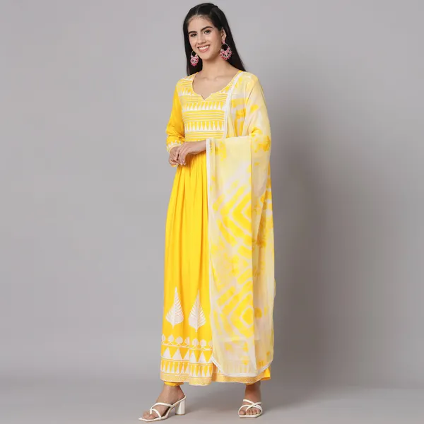 Yellow_and_White_Embroidered_Flared_Kurta_Set_with_Dupatta