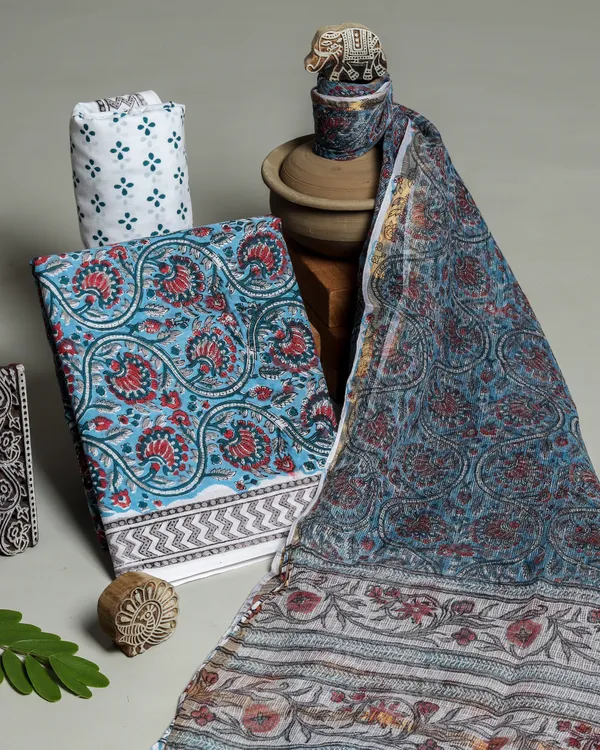 Cotton_Blue_and_Multicolor_Hand_Block_Floral_Printed_Unstitched_Suit_Set