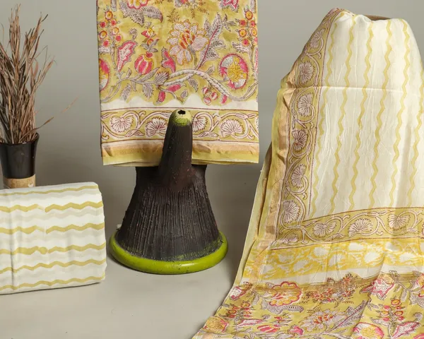 Chanderi_Silk_Yellow_and_White_Hand_Blck_Floral_Printed_Unstitched_Suit_Set