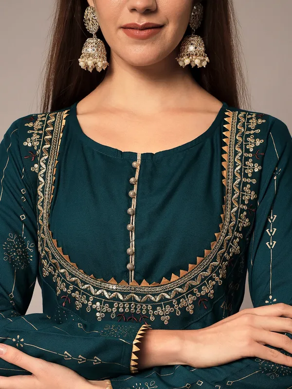 Teal_Embroidered_Ethnic_Gold_Printed_Maxi_A
