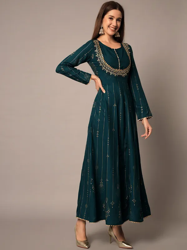 Teal_Embroidered_Ethnic_Gold_Printed_Maxi_A