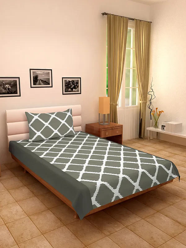 Pack_of_2_Pieces_Cotton_Grey_Ikat_Printed_Single_Bedsheet_With_Pillow_Cover_for_Bedroom,_Guest_Room,_Kids_Room