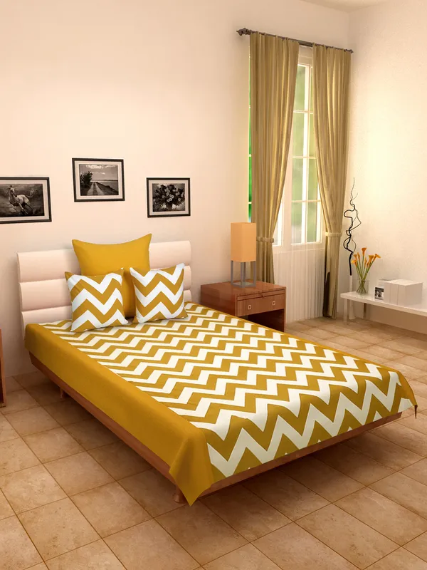 Pack_of_3_Pieces_Cotton_Yellow_Chevron_Printed_Single_Bedsheet_With_Sham_Cover_for_Bedroom,_Guest_Room,_Kids_Room