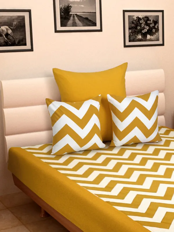 Pack_of_3_Pieces_Cotton_Yellow_Chevron_Printed_Single_Bedsheet_With_Sham_Cover_for_Bedroom,_Guest_Room,_Kids_Room