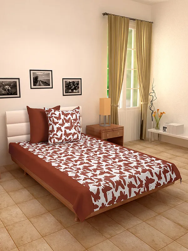 Pack_of_3_Pieces_Cotton_Maroon_Butterfly_Printed_Single_Bedsheet_With_Sham_Cover_for_Bedroom,_Guest_Room,_Kids_Room