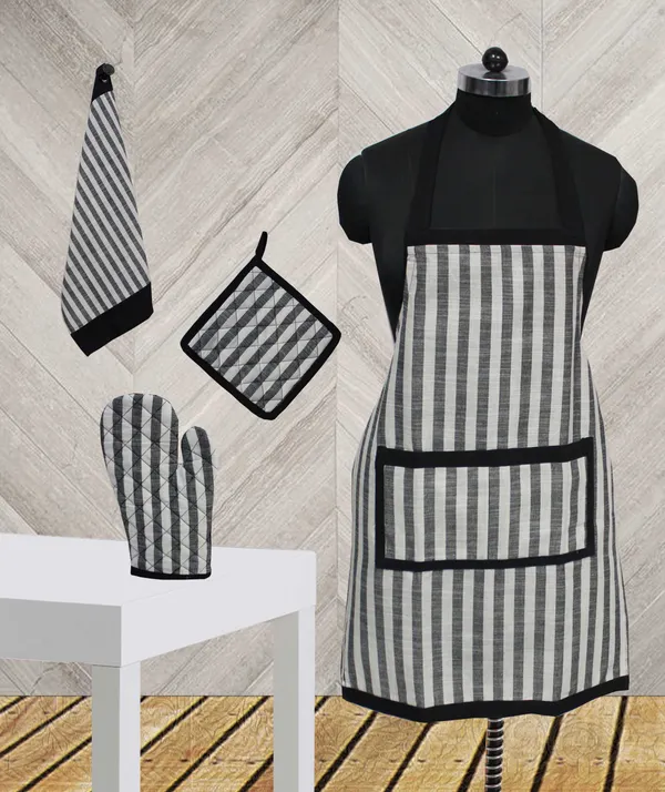 Pack_of_4_Pieces_Cotton_Black_Stripe_Printed_Apron_Set_for_Kitchen_for_Women_Men_Girl_and_Boy