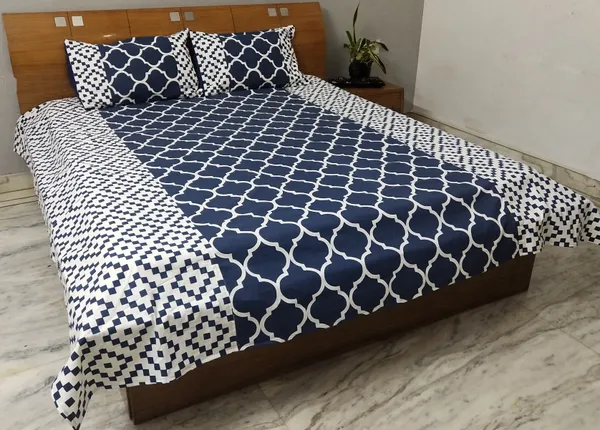 Pack_of_3_Pieces_Cotton_Blue_Ogee_Chevron_Printed_Bedsheet_With_Pillow_Cover_for_Bedroom,_Guest_Room,_Kids_Room