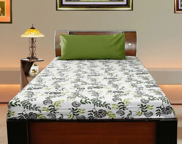 Pack_of_2_Pieces_Cotton_Green_Floral_Printed_Single_Bedsheet_With_Pillow_Cover_for_Bedroom,_Guest_Room,_Kids_Room