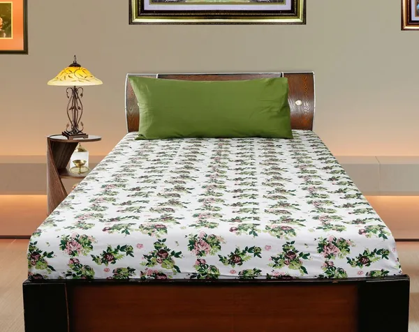 Pack_of_2_Pieces_Cotton_Green_Floral_Printed_Single_Bedsheet_With_Pillow_Cover_for_Bedroom,_Guest_Room,_Kids_Room