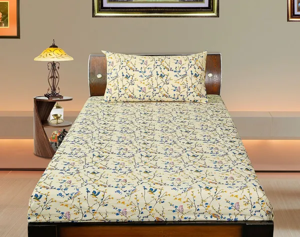 Pack_of_2_Pieces_Cotton_Beige_Mini_Bird_Printed_Single_Bedsheet_With_Pillow_Cover_for_Bedroom,_Guest_Room,_Kids_Room