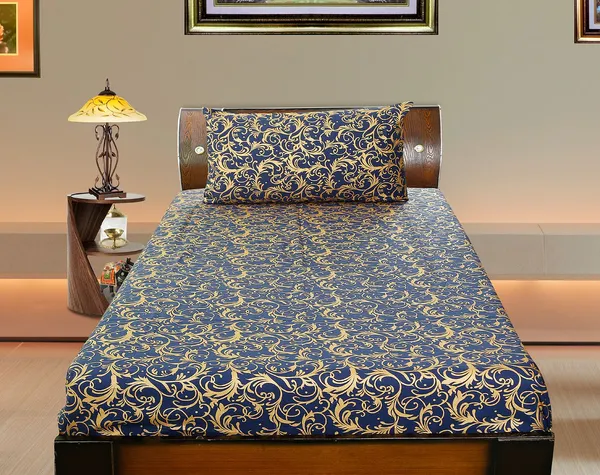 Pack_of_2_Pieces_Cotton_Blue_Royal_Gold_Printed_Single_Bedsheet_With_Pillow_Cover_for_Bedroom,_Guest_Room,_Kids_Room