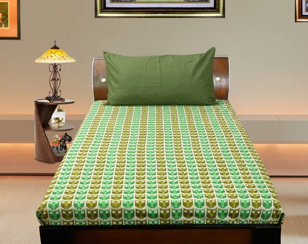 Pack_of_2_Pieces_Cotton_Green_Owl_Printed_Single_Bedsheet_With_Pillow_Cover_for_Bedroom,_Guest_Room,_Kids_Room