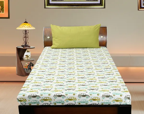 Pack_of_2_Pieces_Cotton_Green_Fun_Car_Printed_Single_Bedsheet_With_Pillow_Cover_for_Bedroom,_Guest_Room,_Kids_Room