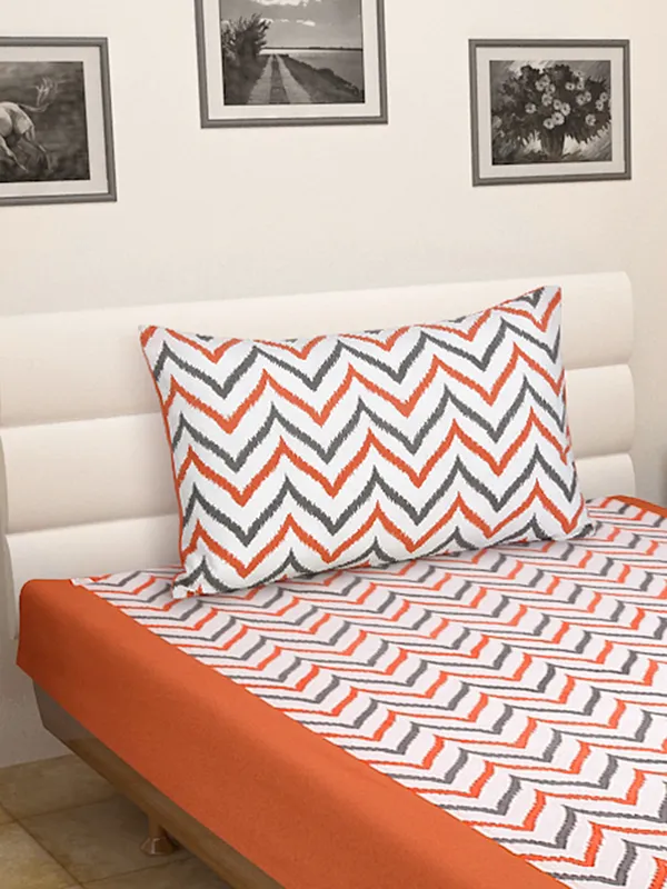 Pack_of_2_&_3_Pieces_Cotton_Orange_Double_Ikat_Printed_Single_Bedsheet_With_Pillow_Cover_for_Bedroom,_Guest_Room,_Kids_Room