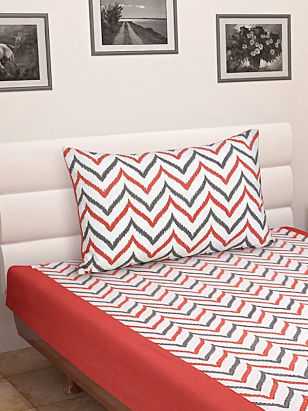 Pack_of_2_Pieces_Cotton_Coral_Double_Ikat_Printed_Single_Bedsheet_With_Pillow_Cover_for_Bedroom,_Guest_Room,_Kids_Room