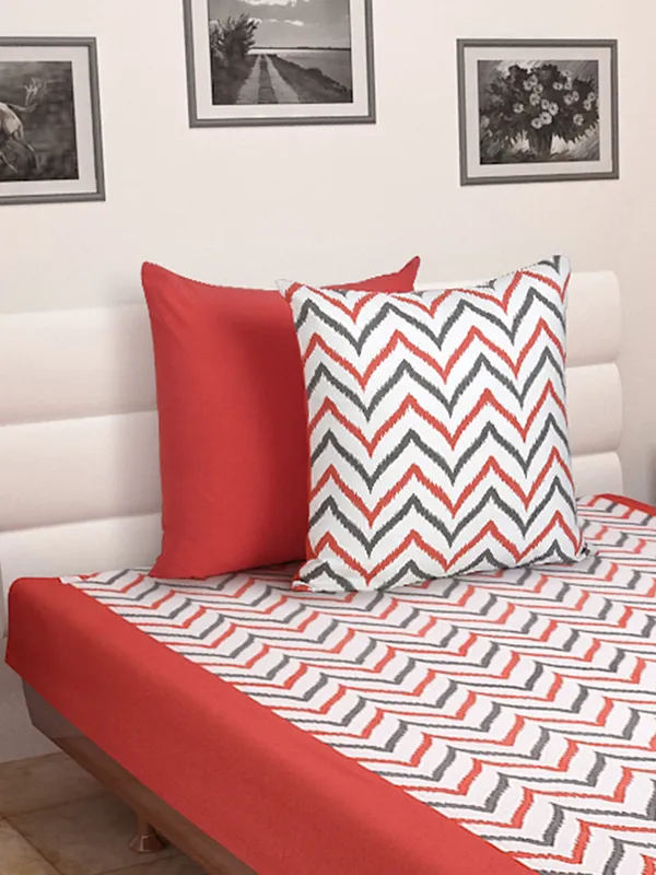 Pack_of_3_Pieces_Cotton_Coral_Double_Ikat_Printed_Single_Bedsheet_With_Sham_Cover_for_Bedroom,_Guest_Room,_Kids_Room
