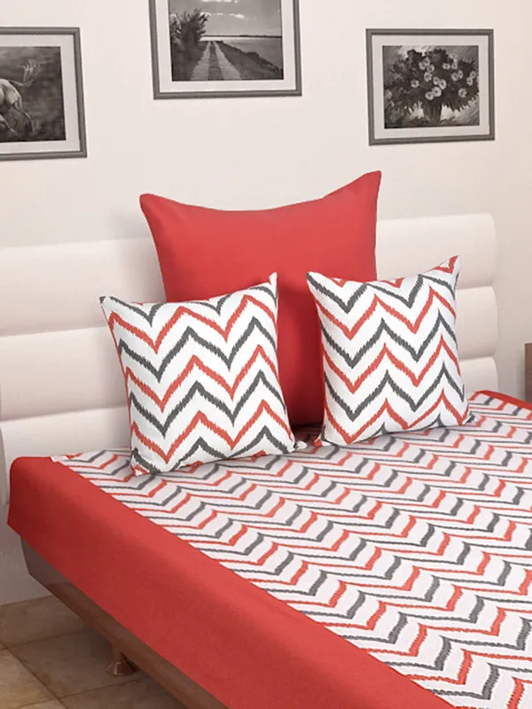 Pack_of_4_Pieces_Cotton_Coral_Double_Ikat_Printed_Single_Bedsheet_With_Sham_Cover_and_Cushion_Cover_for_Bedroom,_Guest_Room,_Kids_Room