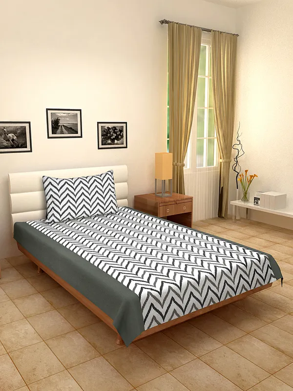 Pack_of_2_Pieces_Cotton_Grey_Double_Ikat_Printed_Single_Bedsheet_With_Pillow_Cover_for_Bedroom,_Guest_Room,_Kids_Room