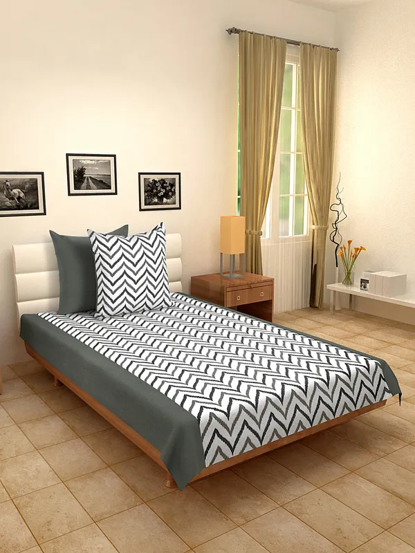 Pack_of_3_Pieces_Cotton_Grey_Double_Ikat_Printed_Single_Bedsheet_With_Sham_Cover_for_Bedroom,_Guest_Room,_Kids_Room