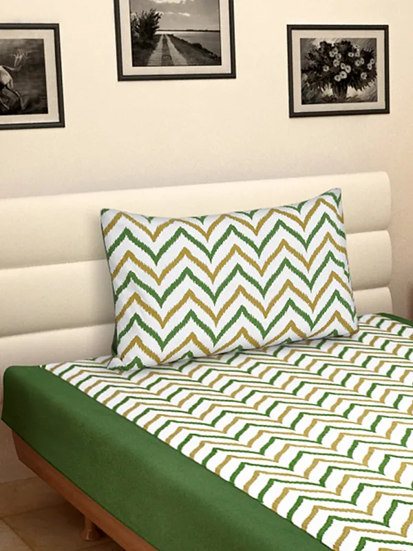 Pack_of_2_Pieces_Cotton_Green_Double_Ikat_Printed_Single_Bedsheet_With_Pillow_Cover_for_Bedroom,_Guest_Room,_Kids_Room