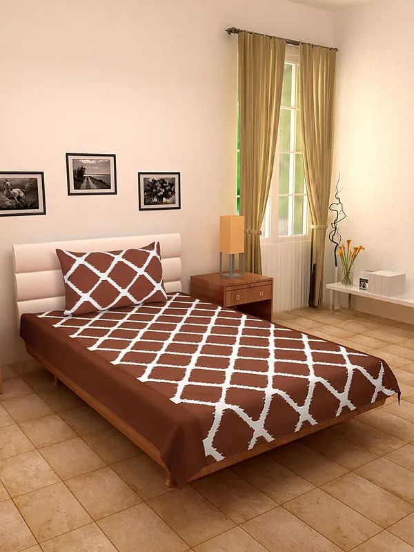 Pack_of_2_Pieces_Cotton_Rust_Ikat_Printed_Single_Bedsheet_With_Pillow_Cover_for_Bedroom,_Guest_Room,_Kids_Room