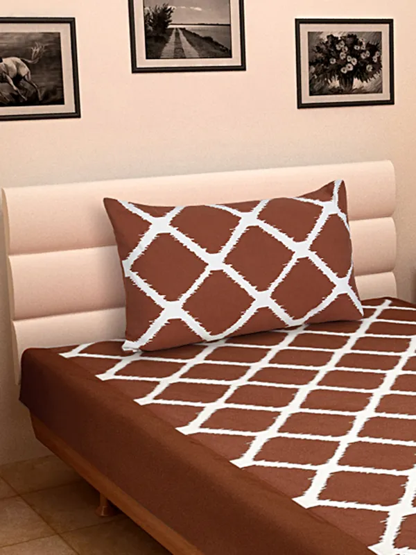Pack_of_2_Pieces_Cotton_Rust_Ikat_Printed_Single_Bedsheet_With_Pillow_Cover_for_Bedroom,_Guest_Room,_Kids_Room