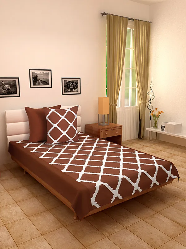 Pack_of_3_Pieces_Cotton_Rust_Ikat_Cotton_Printed_Single_Bedsheet_With_Sham_Cover_for_Bedroom,_Guest_Room,_Kids_Room