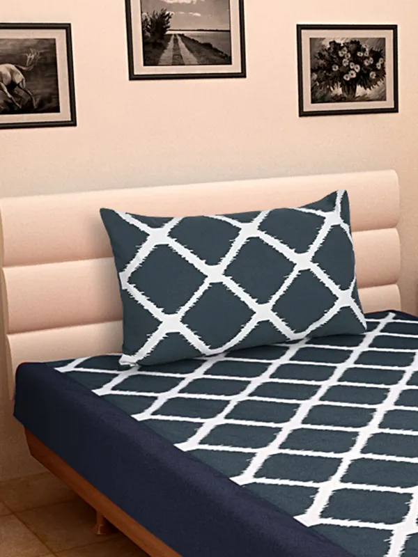 Pack_of_2_Pieces_Cotton_Dark_Blue_Ikat_Printed_Single_Bedsheet_With_Pillow_Cover_for_Bedroom,_Guest_Room,_Kids_Room