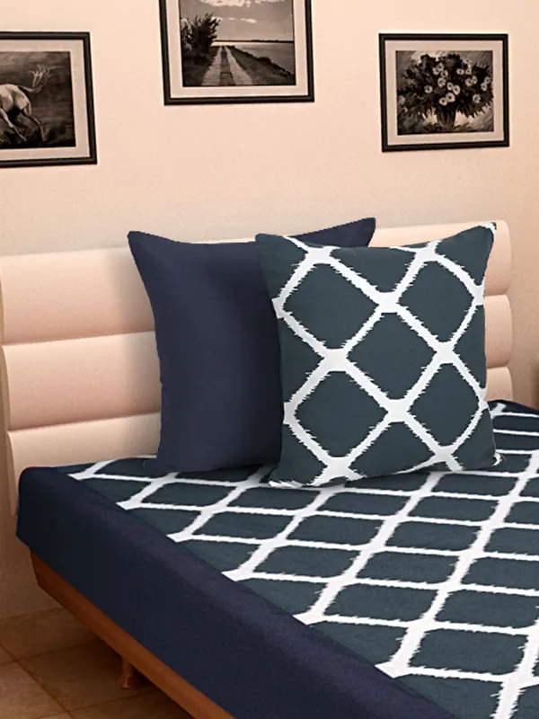 Pack_of_3_Pieces_Cotton_Dark_Blue_Ikat_Cotton_Printed_Single_Bedsheet_With_Sham_Cover_for_Bedroom,_Guest_Room,_Kids_Room