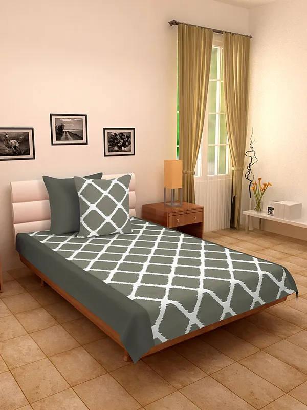 Pack_of_3_Pieces_Cotton_Grey_Ikat_Cotton_Printed_Single_Bedsheet_With_Sham_Cover_for_Bedroom,_Guest_Room,_Kids_Room