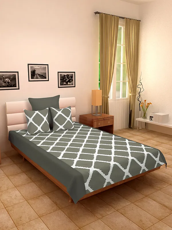 Pack_of_4_Pieces_Cotton_Grey_Ikat_Printed_Single_Bedsheet_With_Sham_Cover_and_Cushion_Cover_for_Bedroom,_Guest_Room,_Kids_Room