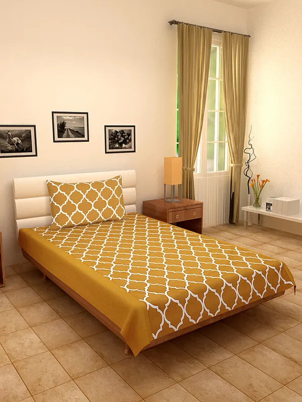 Pack_of_2_Pieces_Cotton_Yellow_Ogee_Printed_Single_Bedsheet_With_Pillow_Cover_for_Bedroom,_Guest_Room,_Kids_Room