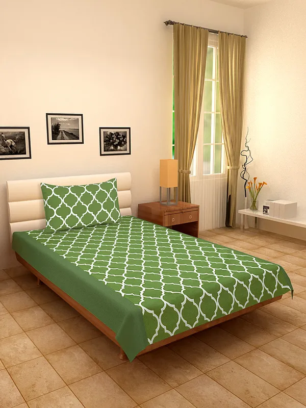 Pack_of_2_Pieces_Cotton_Green_Ogee_Printed_Single_Bedsheet_With_Pillow_Cover_for_Bedroom,_Guest_Room,_Kids_Room