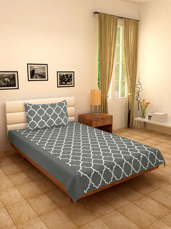 Pack_of_2_Pieces_Cotton_Grey_Ogee_Printed_Single_Bedsheet_With_Pillow_Cover_for_Bedroom,_Guest_Room,_Kids_Room