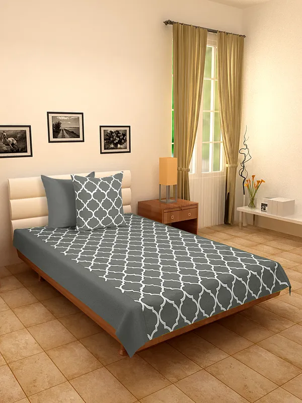 Pack_of_3_Pieces_Cotton_Grey_Ogee_Printed_Single_Bedsheet_With_Sham_Cover_for_Bedroom,_Guest_Room,_Kids_Room